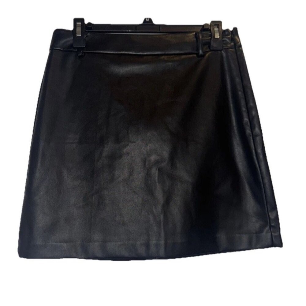 LOFT Women’s Black Faux Leather Belted Side Zipper Mini Skirt Size 4 NEW